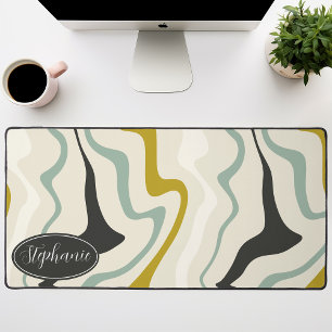 Teal and Mustard Yellow Retro Abstract Swirl Desk Mat