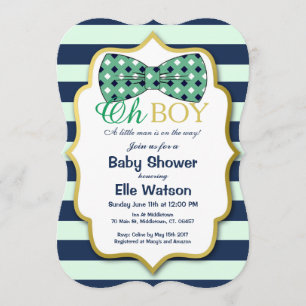 Teal and Navy Bowtie Baby Shower Invitations