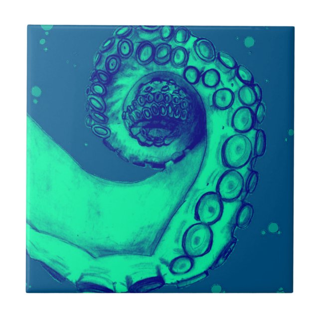 Teal and Navy Nautical Octopus Tentacle Tile (Front)