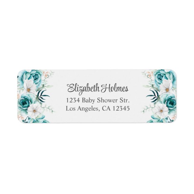 Teal and Off-White Wildflowers Baby Shower Address (Front)