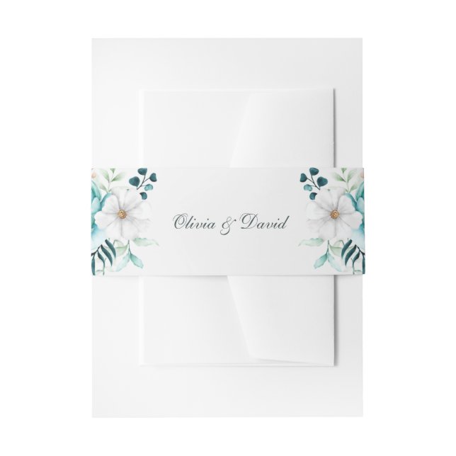 Teal and Off-White Wildflowers Wedding Invitation Belly Band (Front Example)