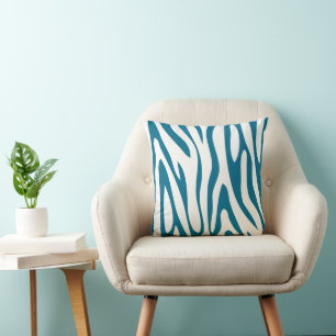 Teal and Off White Zebra Design Pillow