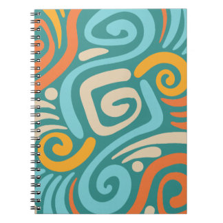Teal and Orange Bold Spiral Coil Pattern Notebook