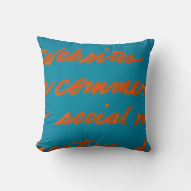 Teal and Orange Design Script Cotton Pillow (Front)