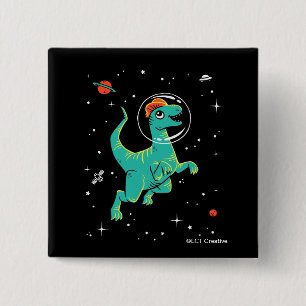 Teal And Orange Dilophosaurus Dinos In Space 15 Cm Square Badge
