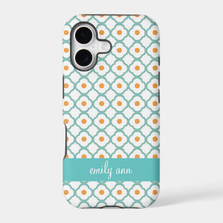 Teal and Orange Dot Quatrefoil iPhone4 Case