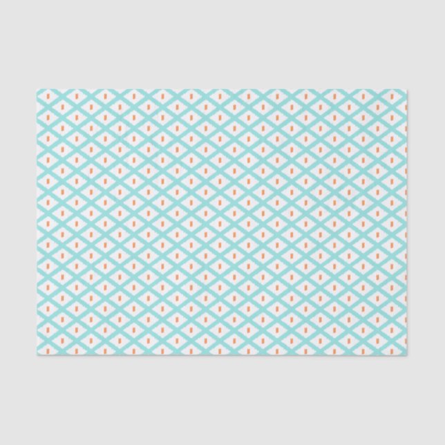 Teal and Orange Ethnic Tribal Ikat Pattern Tissue Paper (Front)
