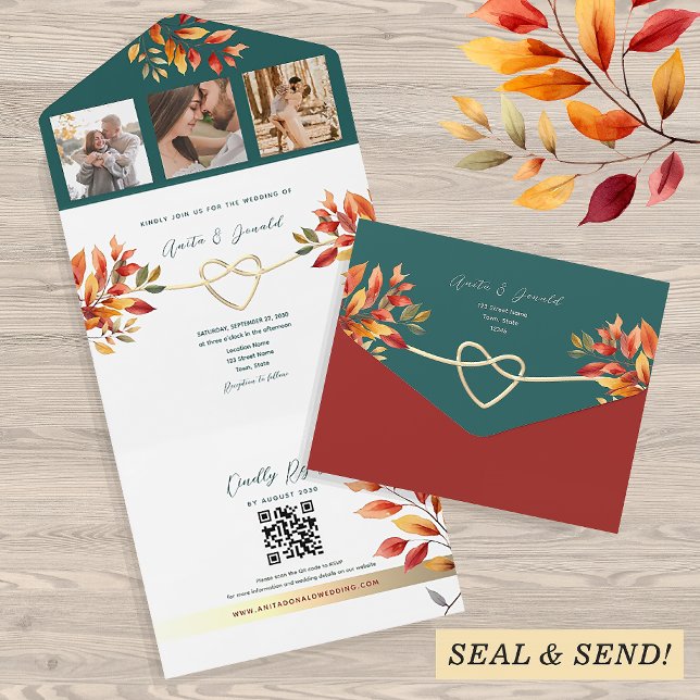 Teal and Orange Fall Wedding All In One Invitation (Creator Uploaded)