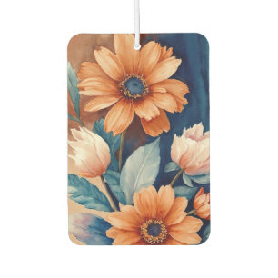 Teal and Orange Floral Car Air Freshener