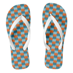 Teal and orange geometric flip flops