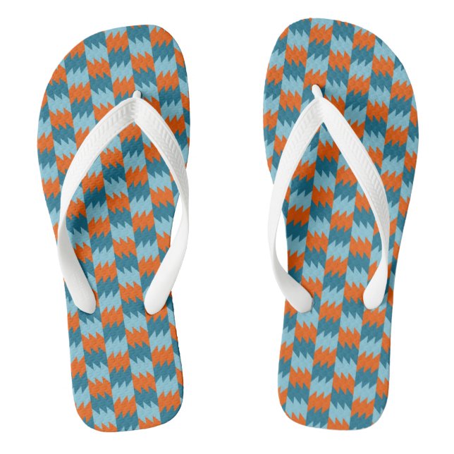 Teal and orange geometric flip flops (Footbed)