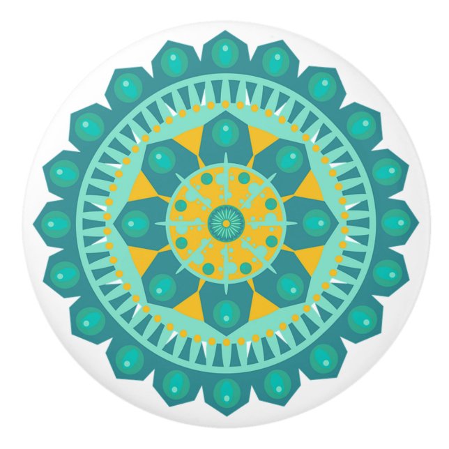 Teal and Orange Mandala Knob (Front)