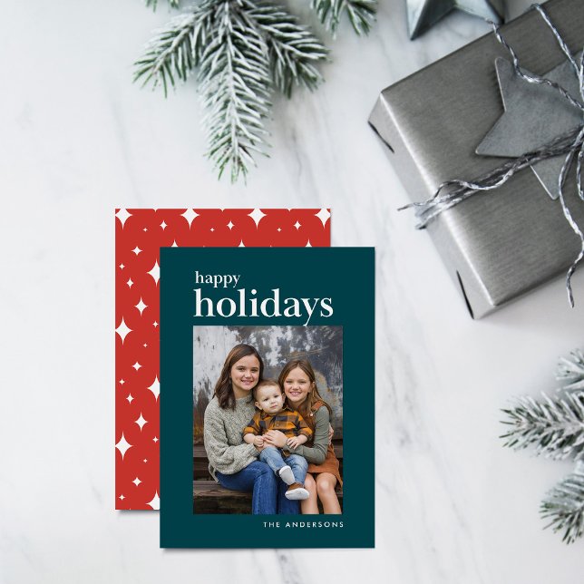 Teal and Orange Serif Happy Holidays Photo Holiday Card (Creator Uploaded)