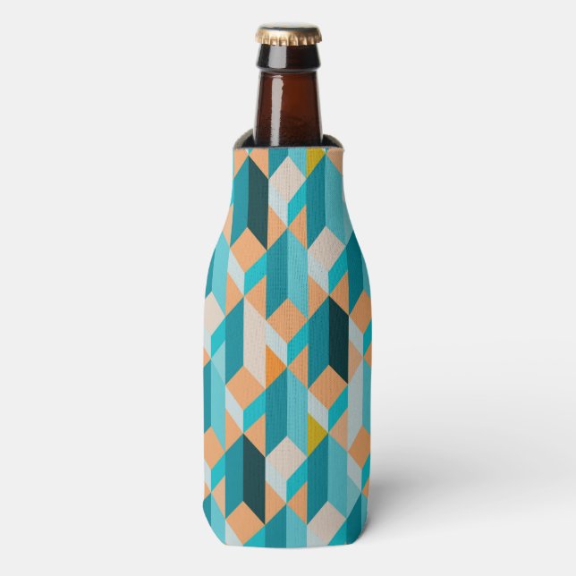Teal And Orange Shapes Pattern Bottle Cooler (Bottle Front)