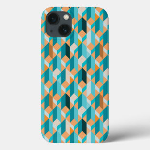 Teal And Orange Shapes Pattern iPhone 13 Case
