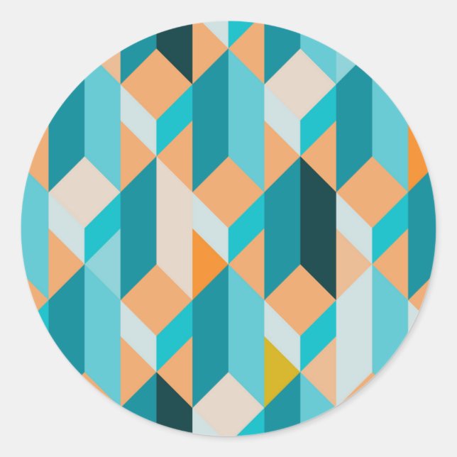 Teal And Orange Shapes Pattern Classic Round Sticker (Front)