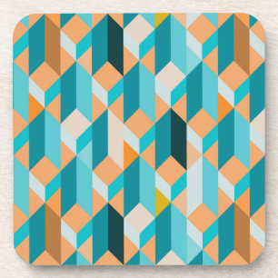 Teal And Orange Shapes Pattern Coaster