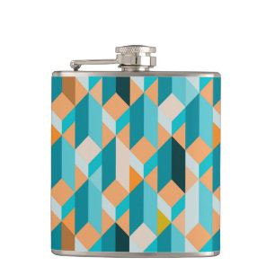 Teal And Orange Shapes Pattern Hip Flask