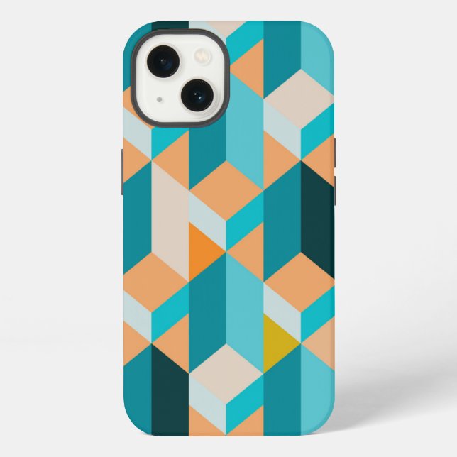 Teal And Orange Shapes Pattern iPhone Case (Back)