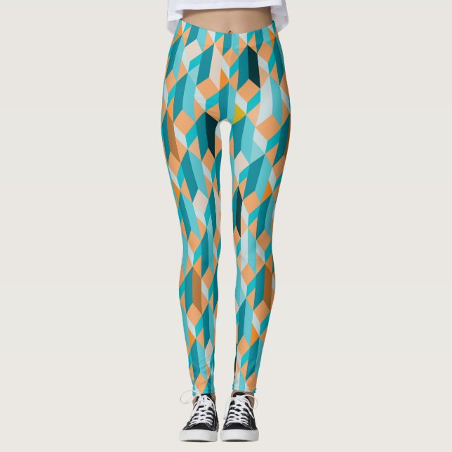 Teal And Orange Shapes Pattern Leggings (Front)