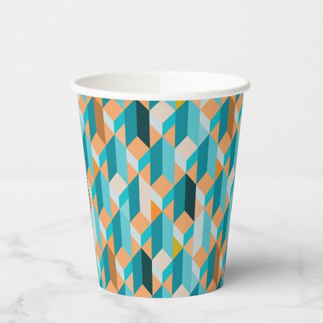 Teal And Orange Shapes Pattern Paper Cups (Left)