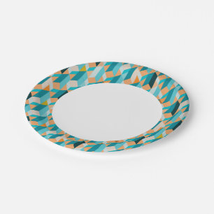 Teal And Orange Shapes Pattern Paper Plate