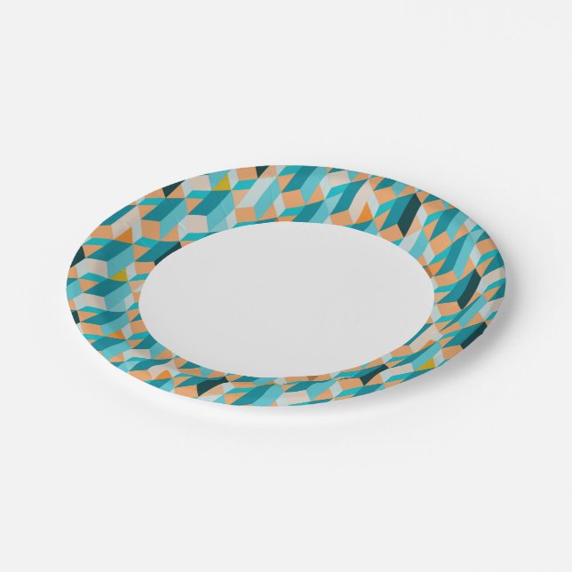 Teal And Orange Shapes Pattern Paper Plate (Angled)