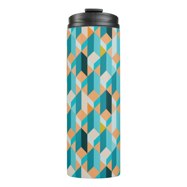 Teal And Orange Shapes Pattern Thermal Tumbler (Front)