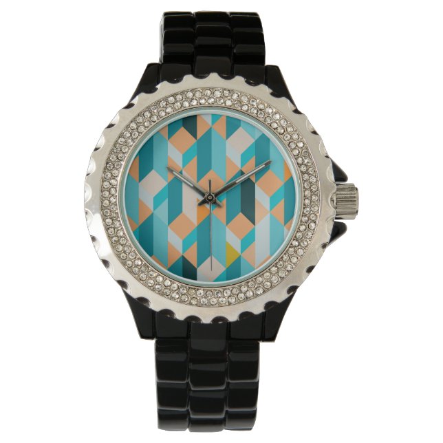 Teal And Orange Shapes Pattern Watch (Front)