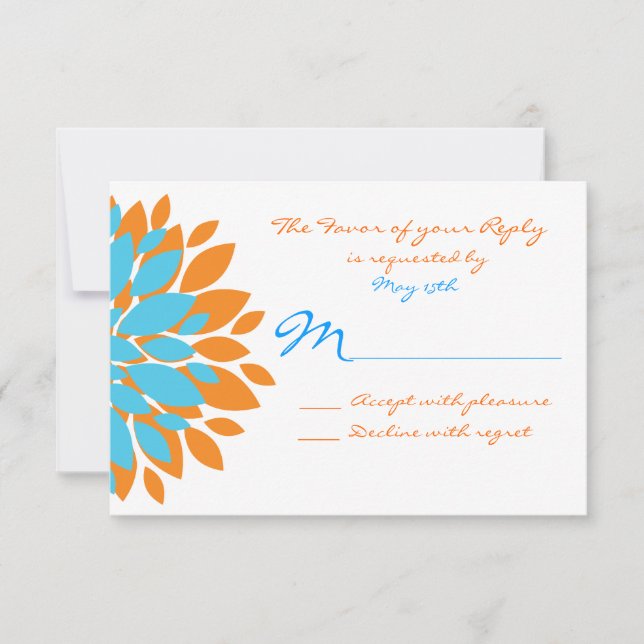 Teal and Orange Simple Flowers Wedding RSVP Cards (Front)
