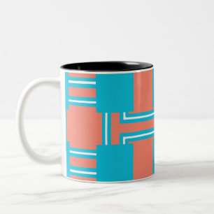 Teal and Orange Square Two-Tone Coffee Mug