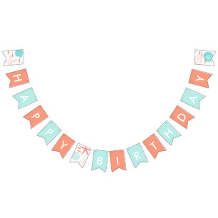 Teal and Orange Watercolor Ocean Birthday Bunting