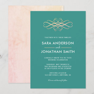 Teal and Orange Wedding Swirl Invitation