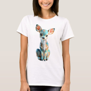 Teal and Orange Whimsical Fawn Illustration Women T-Shirt