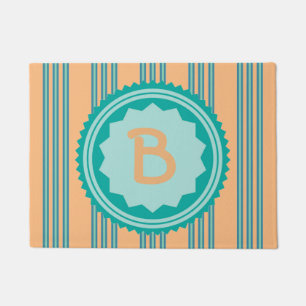 Teal and Pale Orange Welcome Mat