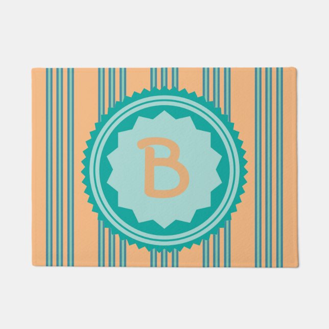 Teal and Pale Orange Welcome Mat (Front)