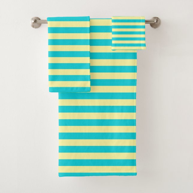 Teal and Pale Yellow Stripes Bath Towel Set (Insitu)