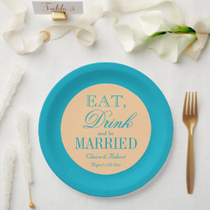 Teal and peach colour trendy paper wedding plates
