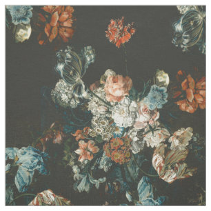 Teal and Peach Dark Floral Fabric