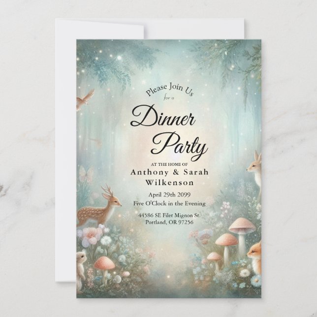 Teal and Peach Enchanted Forest Home Dinner Party  Invitation (Front)