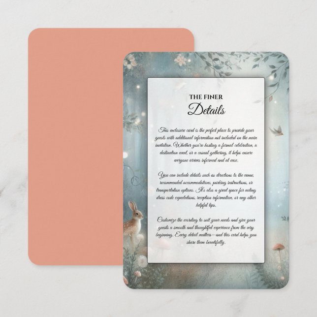 Teal and Peach Enchanted Forest Wedding Enclosure Card (Front/Back)