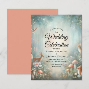 Teal and Peach Enchanted Forest Wedding Invitation