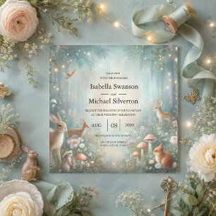 Teal and Peach Enchanted Forest Wedding Invitation