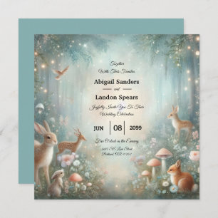 Teal and Peach Enchanted Forest Wedding Invitation
