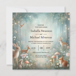 Teal and Peach Enchanted Forest Wedding Invitation