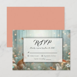 Teal and Peach Enchanted Forest Wedding RSVP Card