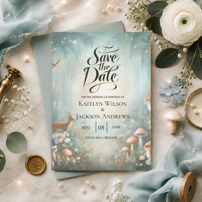 Teal and Peach Enchanted Forest Wedding Save The Date (Creator Uploaded)
