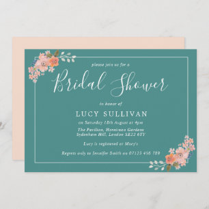 Teal and Peach Watercolor Floral Bridal Shower Invitation