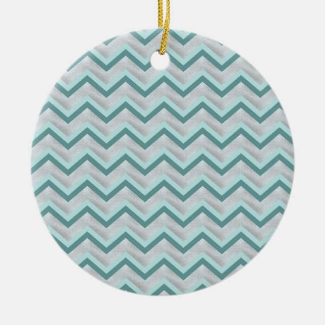 Teal and Pearls ZigZag Ceramic Tree Decoration (Front)