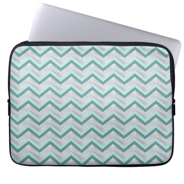 Teal and Pearls ZigZag Laptop Sleeve (Front)